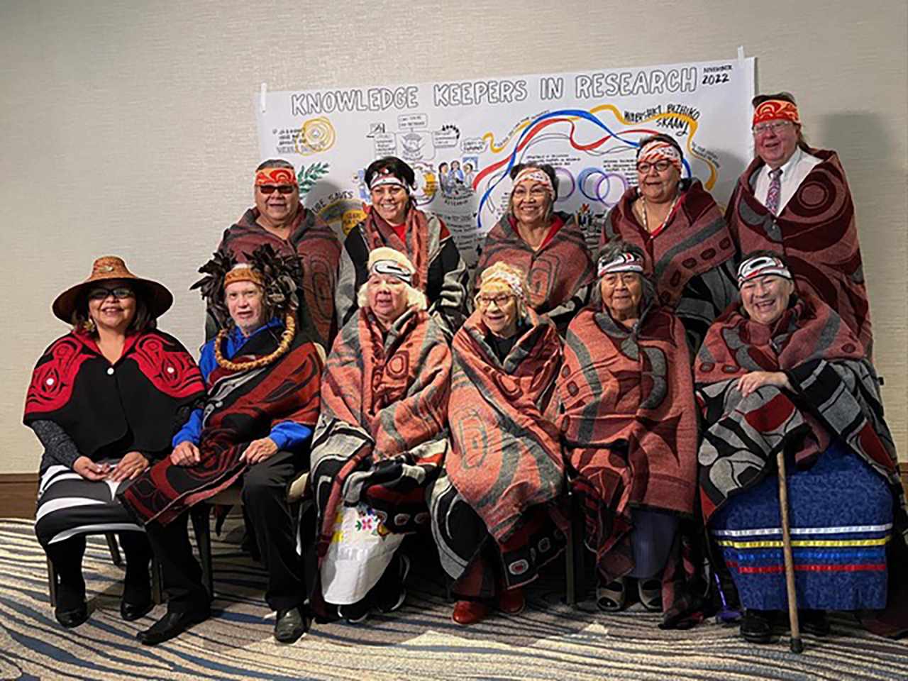 A phot of the Can-SOLVE CKD Knowledge Keepers in Research in Vancouver for a blanketing ceremony.