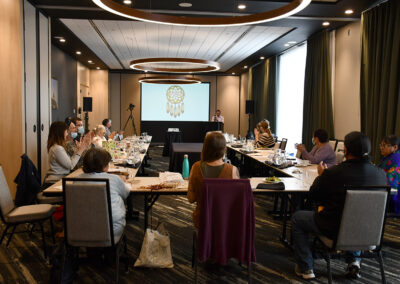 photo of participants and Pewaseskwan staff meeting at Sask Stories Conference in November 2021