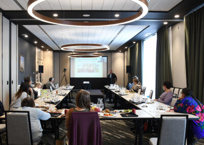 photo of participants and Pewaseskwan staff meeting at Sask Stories Conference in November 2021